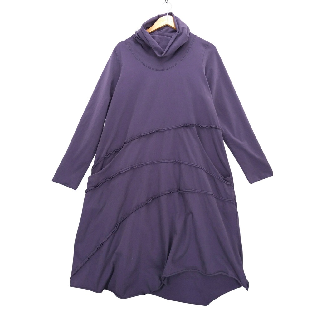Cynthia Ashby Purple‎ Cotton Cowl Neck Lagenlook Midi Dress Sz M